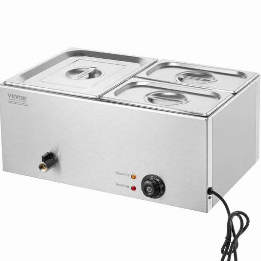 VEVOR Dressoir met 3 bakken, elektrische badkuip, 16 l, 1200 W, verwarmd dressoir van roestvrij staal, instelbare temperatuur 30-85 °C, voor het verwarmen van levensmiddelen, catering, avond, feest