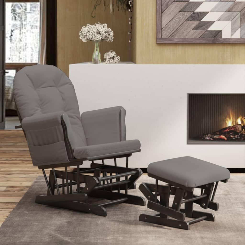 Schuifstoel – Relaxstoel – Fauteuil – Voedstoel – Lounge Stoel – Massief Rubberhout – Donkergrijs Stof