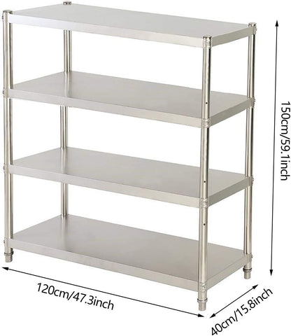 Staand Rek – Keukenrek – Opberger – Bergingrek – Metalen Rek – RVS 201 – 4 Planken – 120x40x150 cm – 50 kg Draagvermogen