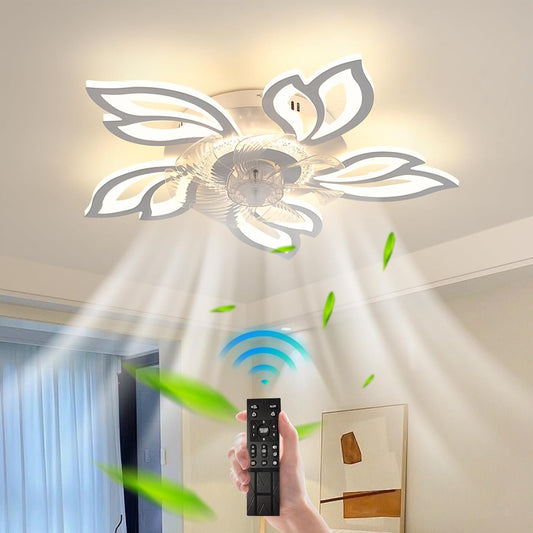 Plafondventilator met verlichting, plafondventilator met 6 snelheden, 3 kleuren, met lichtgevende afstandsbediening, inbouwplafondventilator, moderne led-kroonluchter met verlichting voor