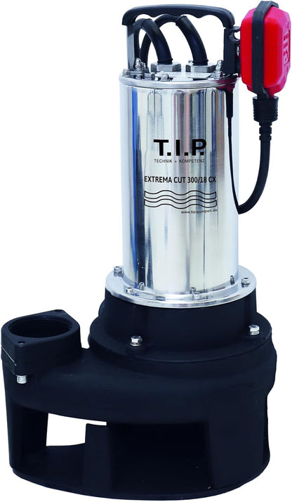 T.I.P. Extrema CUT 300/18 CX 30277 Vuilwaterpomp, met Reamer Grinding versnijdingspomp, debiet van 18.000 l/u, gietijzeren pompbehuizing, vloeistoffen tot 50 °C, ca. 4 min. tot 90 °C mogelijk