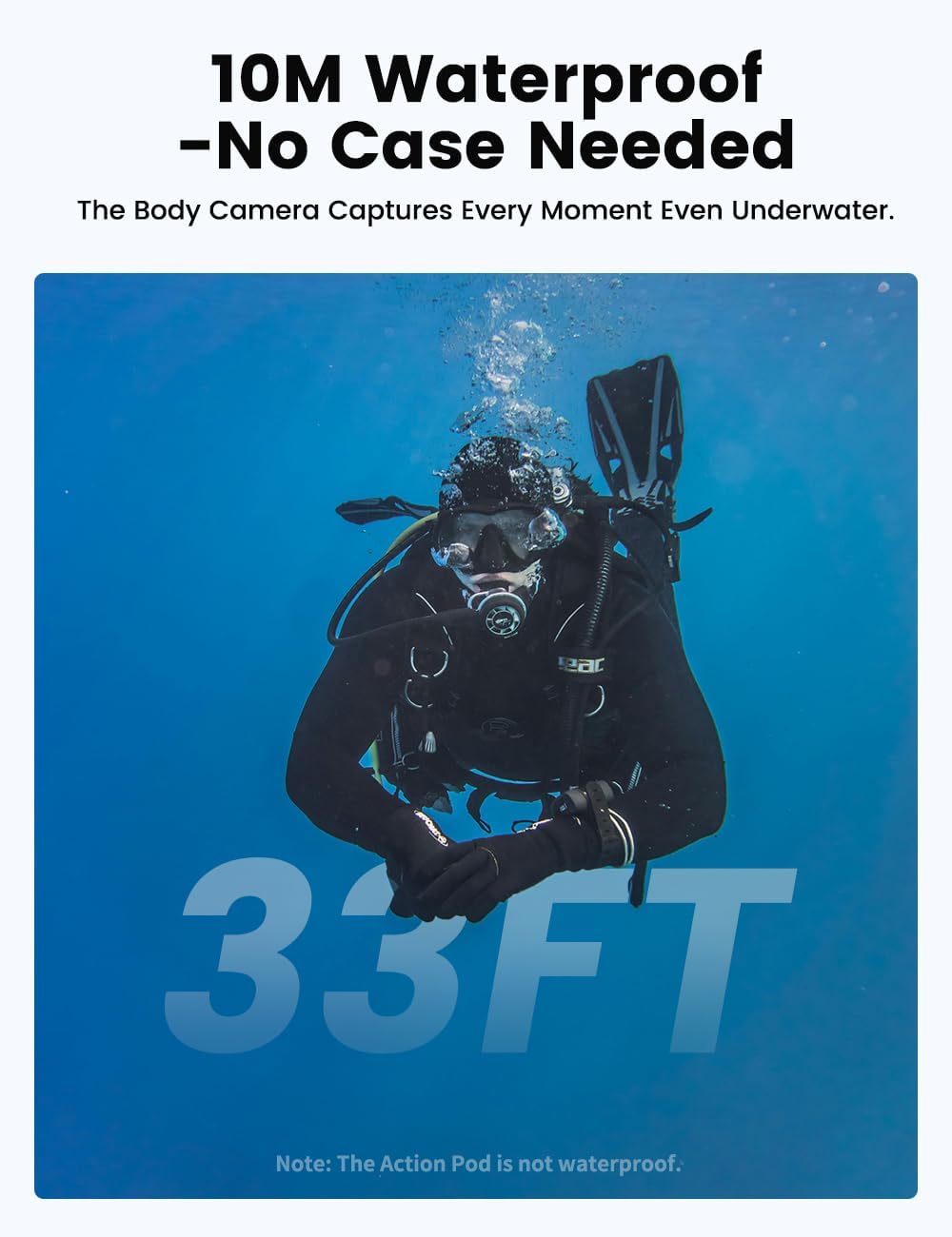 Apexcam K80 Kleine POV sportcamera met ingebouwd geheugen 64 GB 4K WiFi draagbare vlogging camera met EIS 10 m waterdicht watercamera met loop-opname en uitbreidingsmodule 1300