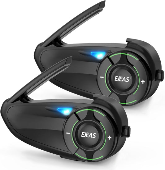 SolaMr BT5.1 Motorfiets Helm Headset Communicatie Systeem voor maximaal 6 Motorfietsen met 1000m Bereik met Muziek Delen, Ondersteunt SafeRiding APP, FM-radio, MP3-speler (2 pack)