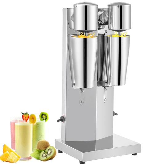VEVOR Drankmixer 150 W, elektrische milkshaker, 800 ml, dubbele koppen, zilverkleurig, elektrische mixer voor shakes, cocktailmixer, milkshake-machine, barmixer, industrieel privégebruik