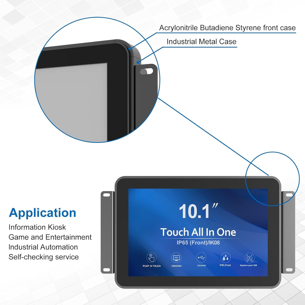 10,1 inch 1000 nits zonlicht afleesbare multi-touch PCAP open frame touchscreen monitor, industrieel LCD-scherm met 1280x800 zwart