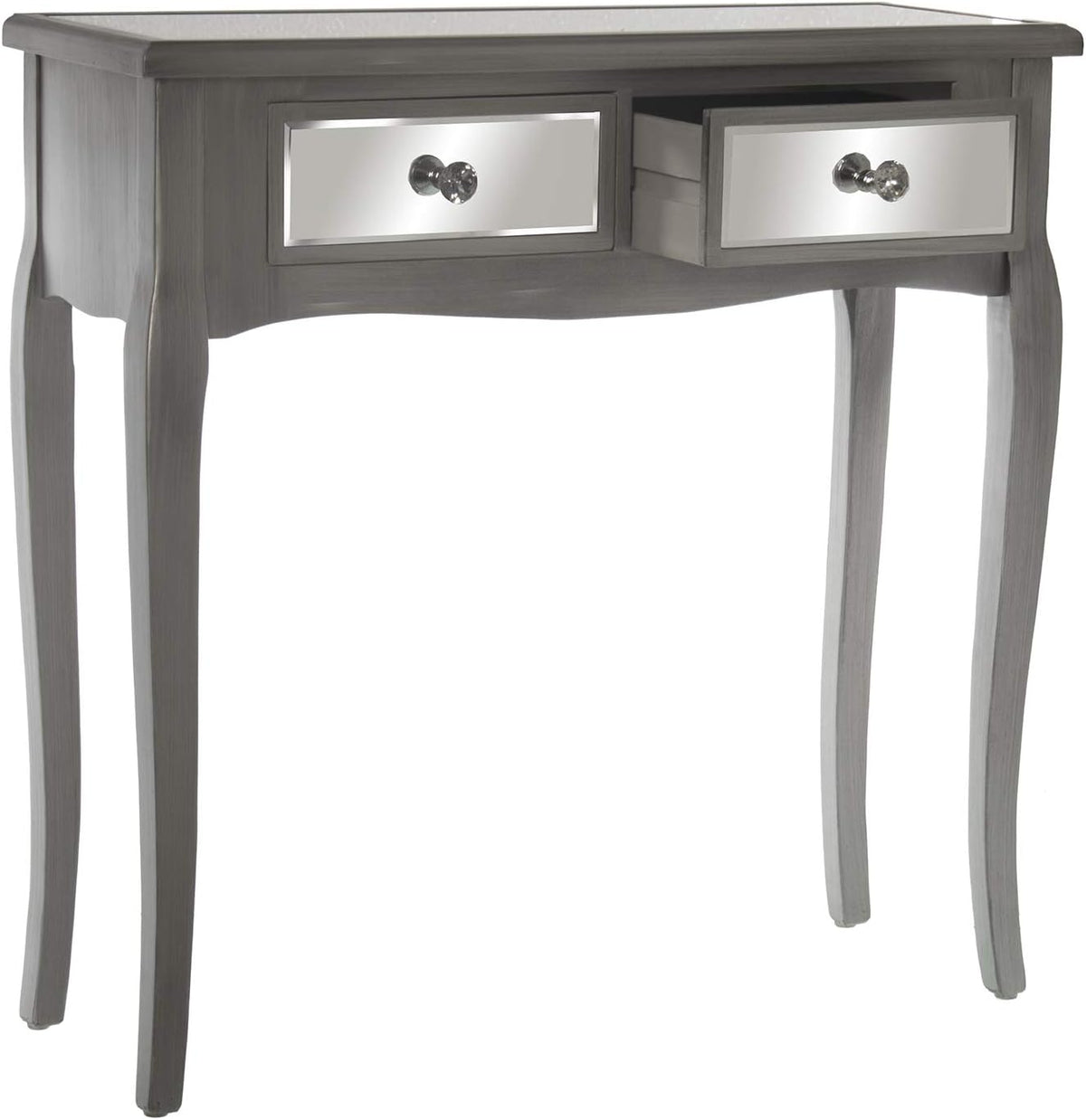 DRW bijzettafel met 2 laden van hout en spiegel in zilver 80 x 30 x 80 cm