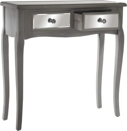 DRW bijzettafel met 2 laden van hout en spiegel in zilver 80 x 30 x 80 cm
