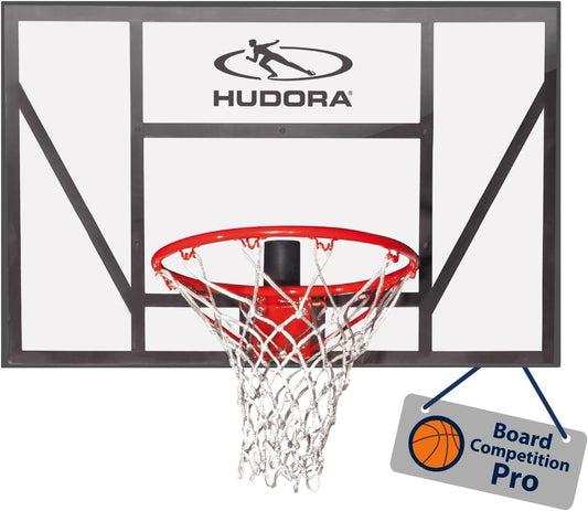 HUDORA Basketbalboard Competition Pro - basketbalkorf met verende donkere ring voor wandmontage voor kinderen en volwassenen - outdoor basketbalboard met transparante achterwand voor de tuin