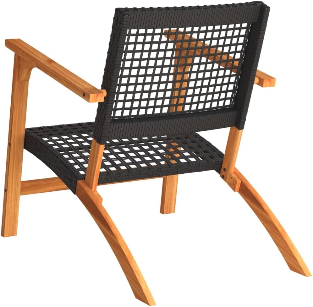 365868 Garden Chairs, Pack of 2 Acacia Wood and Synthetic Rattan, Black Garden Chair, Patio Chairs - QUORE