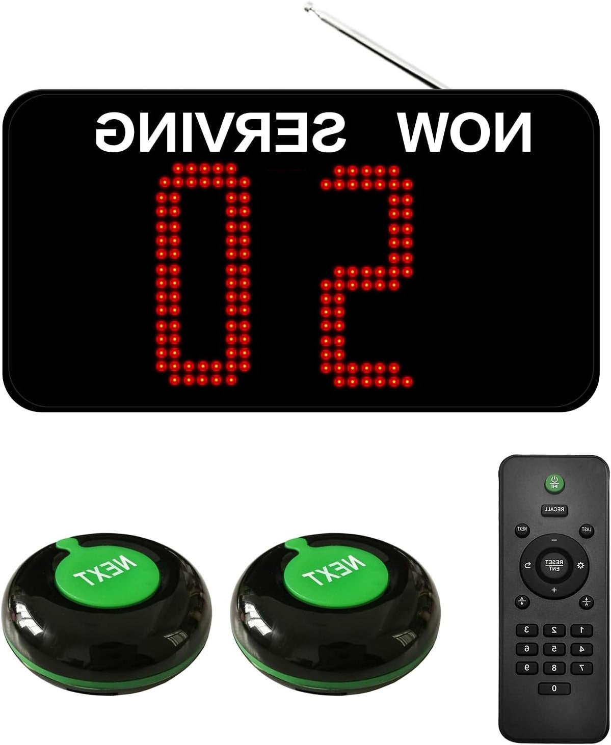 Draadloos Oproepsysteem – Wachtrij Systeem – Restaurant Pager – Nummer Systeem – Oproepknop – 2-Cijferig Display – Eenvoudige Draadloze Installatie - QUORE