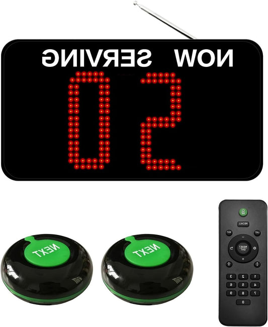 Draadloos Oproepsysteem – Wachtrij Systeem – Restaurant Pager – Nummer Systeem – Oproepknop – 2-Cijferig Display – Eenvoudige Draadloze Installatie - QUORE