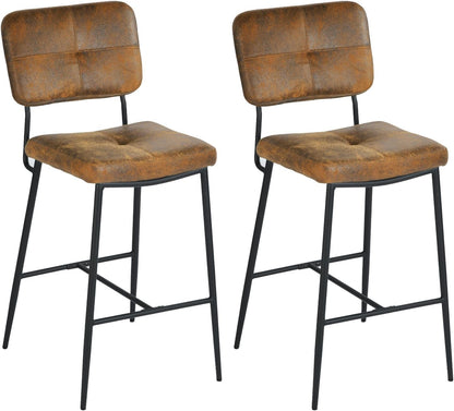 MEUBLE COSY Barkrukken, set van 2 barstoel, zithoogte 69 cm, met rugleuning en voetensteun van suède, voor bar, bistro, café, keuken, industrieel, bruin, 51x46x102cm