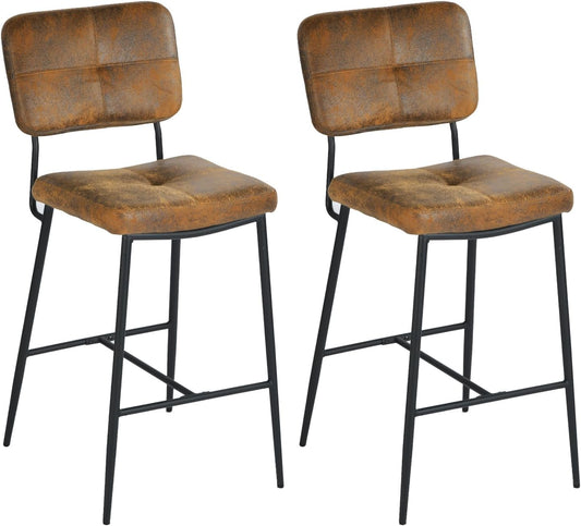 MEUBLE COSY Barkrukken, set van 2 barstoel, zithoogte 69 cm, met rugleuning en voetensteun van suède, voor bar, bistro, café, keuken, industrieel, bruin, 51x46x102cm