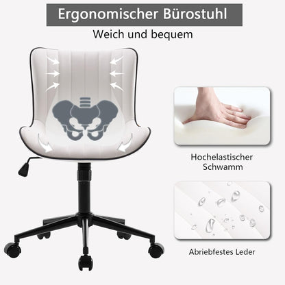 YOUTASTE Bureaustoel, ergonomisch, in hoogte verstelbaar, stoel met PU-leer en wielen, draaistoel, kantelfunctie, computerstoel, 136 kg belastbaar, wit