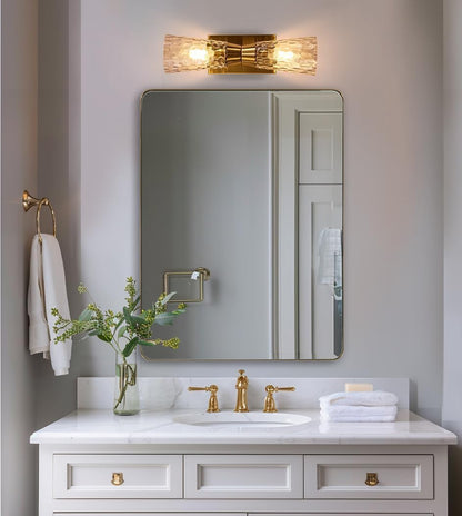 Gouden wandspiegel, 24x36 inch spiegel voor badkamer, geborsteld messing roestvrijstalen metalen frame met afgeronde hoek, rechthoek glazen paneel wandgemonteerde spiegel voor decoratie van badkamer,