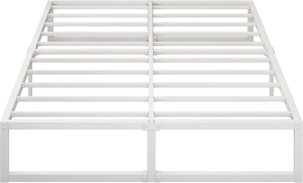 Tweepersoonsbed 180 x 200 cm Metalen Bed Met Lattenbodem, Hoogte 36 cm, Dubbel Bedframe, Stil, Stabiel, Minimalistisch Design, Eenvoudig te Monteren, Wit