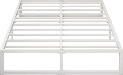 Tweepersoonsbed 180 x 200 cm Metalen Bed Met Lattenbodem, Hoogte 36 cm, Dubbel Bedframe, Stil, Stabiel, Minimalistisch Design, Eenvoudig te Monteren, Wit