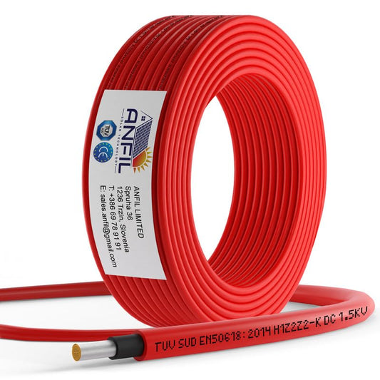 Zonnepaneel Verlengkabel 6mm² – PV Kabel H1Z2Z2-K Rood & Zwart, 1800V DC, Dubbele Isolatie, UV- & Weerbestendig, Solar Kabel voor Zonnepanelen, Omvormers & Laadregelaars (Rood, 100m)