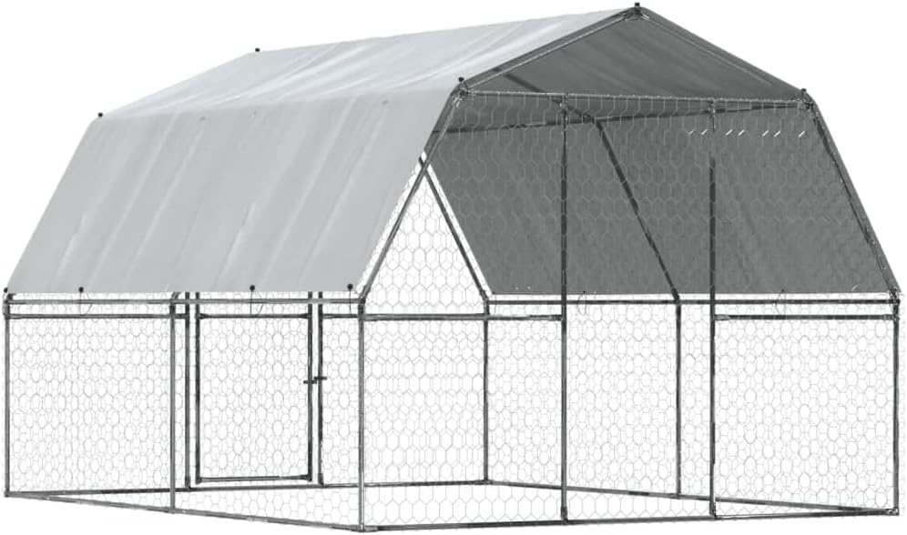 Dog Cages 2 Pack with Roof and Door Silver Galvanized Steel Chicken Coop with Roof, Walk-In Chicken Coop for Chickens Chicken Coop Duck Pen Outdoor