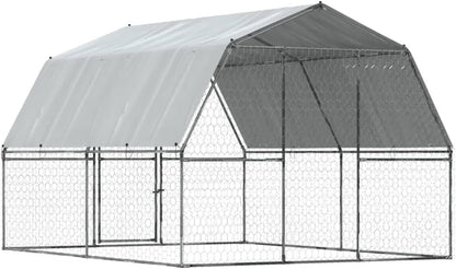Dog Cages 2 Pack with Roof and Door Silver Galvanized Steel Chicken Coop with Roof, Walk-In Chicken Coop for Chickens Chicken Coop Duck Pen Outdoor