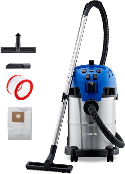 Nilfisk Multi II 30L T Nat-/droogzuiger met stopcontact - stofzuiger voor werkplaats, huis, tuin en auto (1400 W)