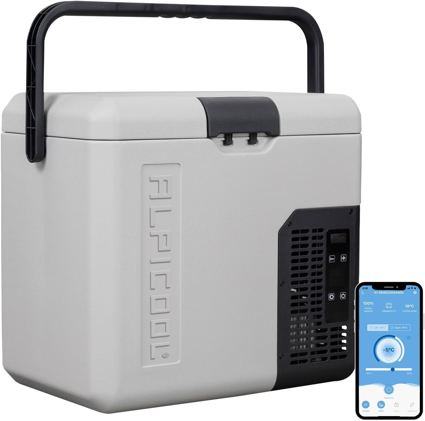 Alpicool P18 18L Mini koelkast compressor Auto Koelkast, draagbare elektrische Autokoelkast 12/24V DC en 100-240V AC voor auto, vrachtwagen, camping met stopcontact en USB-poort