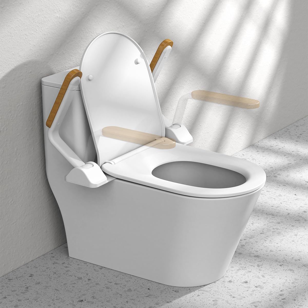 Opvouwbaar Toiletheup Veiligheidsframe，Verstelbaar Stabloos Stuur voor Senioren - Makkelijk te Monteren & Vaste Constructie (Hout)
