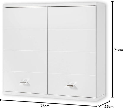 Badkamerkast – Wandkast – Opbergkast – Hangkast – Badkamermeubel – Wit Hoogglans – Ruime Opbergruimte – Compact 76x71x23 cm