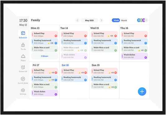 Focket 10,1 inch digitale wandplanner met kalender en takenlijst, interactief display met smart touchscreen, elektronische kalender voor gezinsagenda's, digitale fotolijst