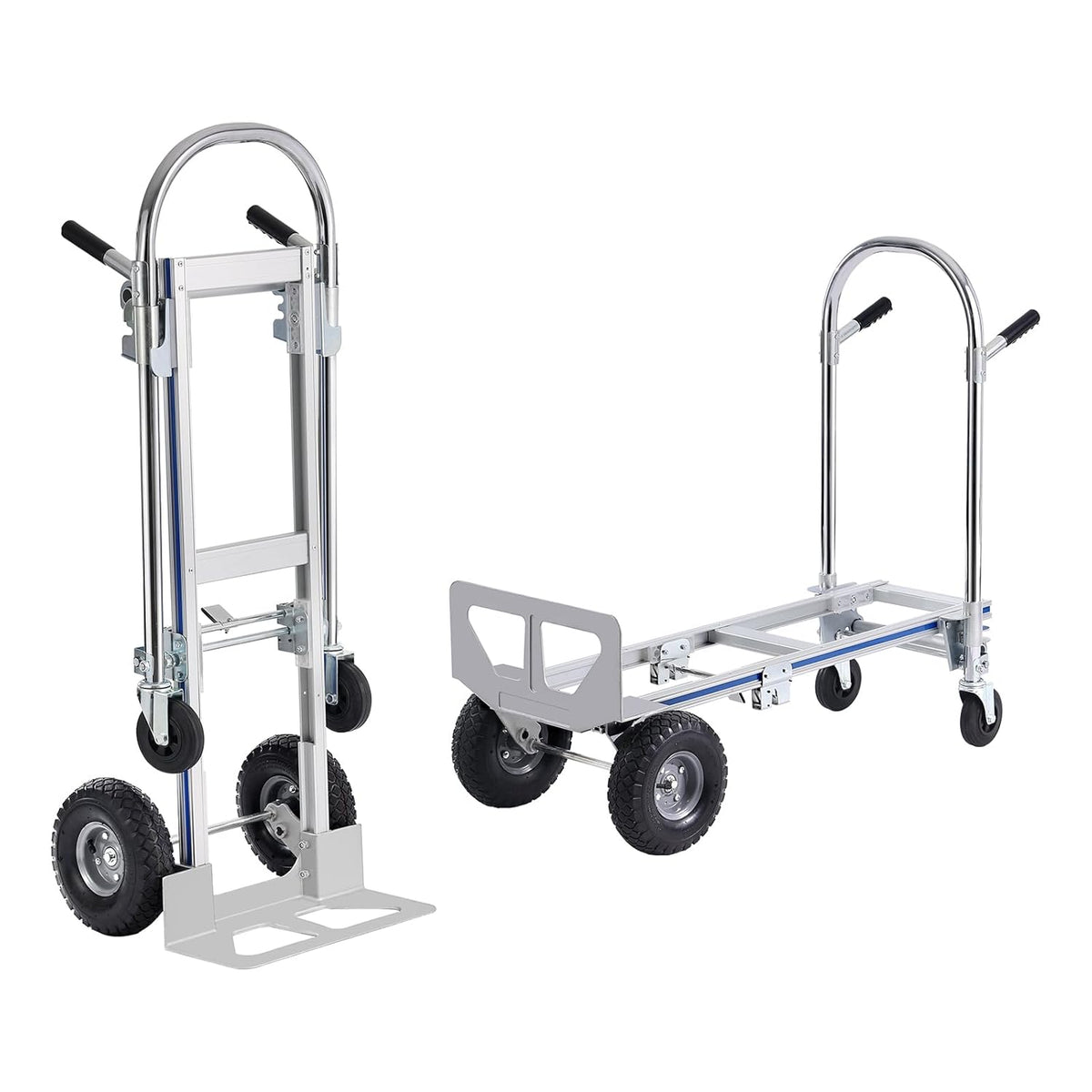 VEVOR Aluminium Trailer Truck, 2-in-1, Hand Truck, Moving Truck, Load Capacity 363 kg, Hand Truck, Convertible in Platform Truck, Rubber Wheels for Transport, Warehouse, Goods