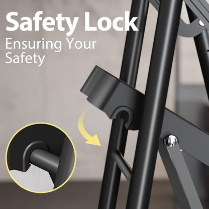 KINGRACK 4-traps ladder met gereedschapsbak, stabiele opstapkruk met leuning, brede antislip pedalen, opvouwbare opstapkruk voor thuis, garage, tuin, zwart
