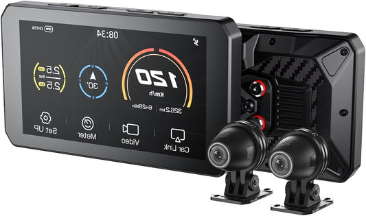 CHIGEE AIO-5 Lite Car GPS Navigation System Motorcycle Carplay BSD Starvis HDR 5 inch LCD 60 fps 5G Wi-Fi BT IP67 waterproof 24H parking mode app - QUORE