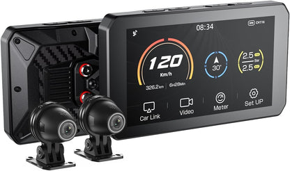 CHIGEE AIO-5 Lite Auto GPS navigatiesysteem motorfiets Carplay BSD Starvis HDR 5 inch LCD 60 fps 5G Wi-Fi BT IP67 waterdicht 24H parkeermodus app