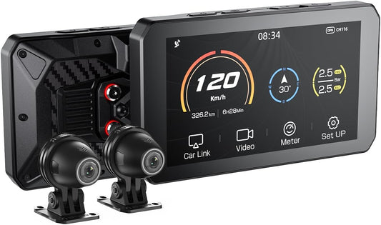 CHIGEE AIO-5 Lite Auto GPS navigatiesysteem motorfiets Carplay BSD Starvis HDR 5 inch LCD 60 fps 5G Wi-Fi BT IP67 waterdicht 24H parkeermodus app