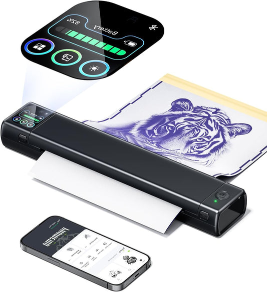 Phomemo M08F Plus Tattoo Stencil Printer Touch Screen Thermal Printer Tattoo Bluetooth Professional Schablone Printer Copier with 10x Premium Transfer Paper - QUORE