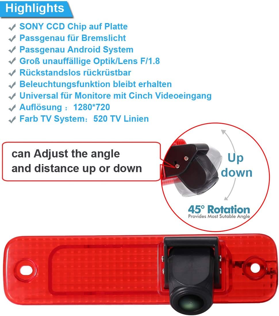 「Achteruitrijcamera, transportster + 7 inch TFT LCD-beeldscherm, monitor: remlicht auto dak achteruitrijcamera voor Ford Transit achterdeur, Transporter Van 3 bouwjaar 04.2006-01.2009/Transit MK7 Tourneo/Furgon MK4