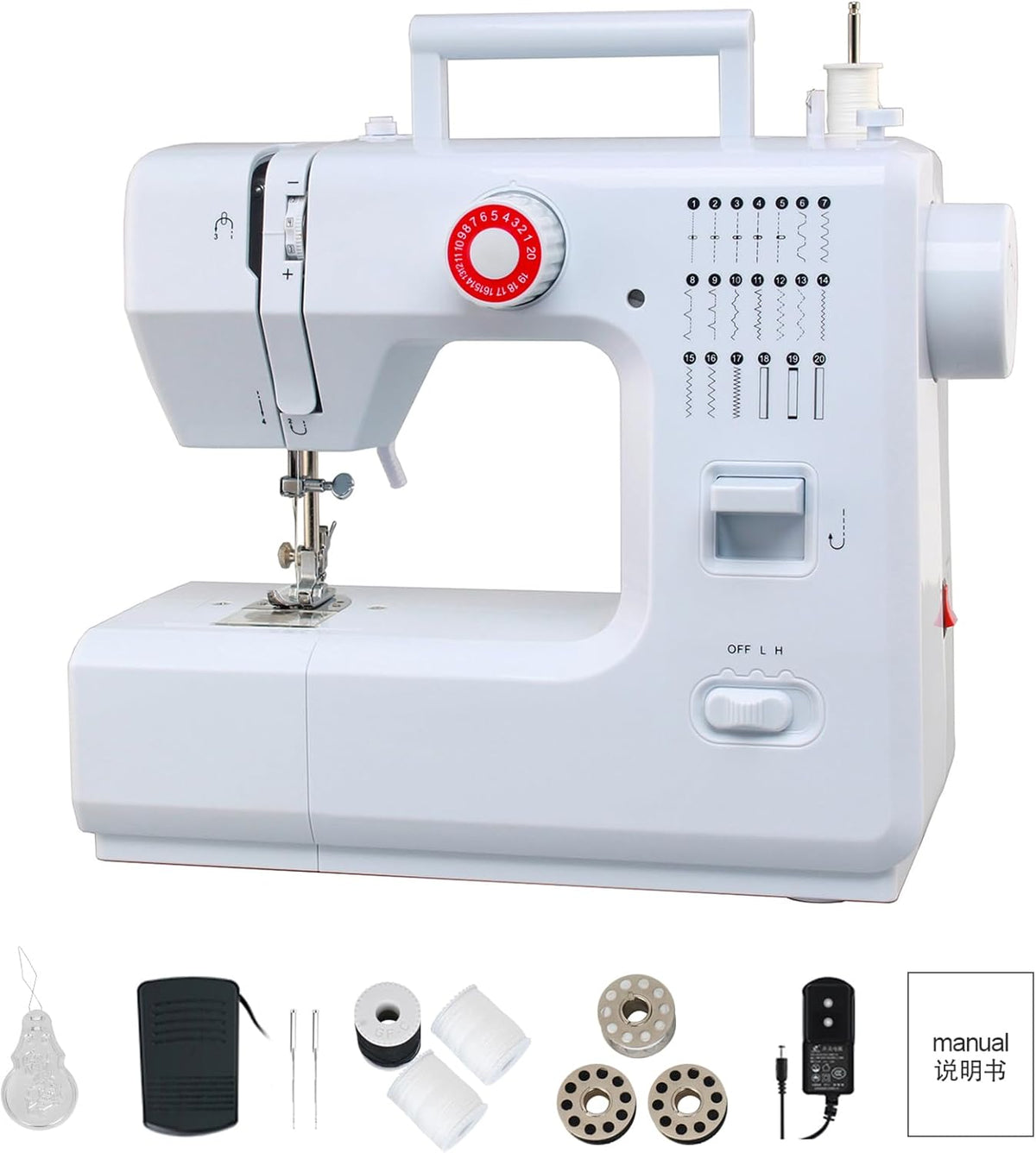 Elektrische naaimachine – Naaimachine – Hobby naaimachine – Compacte naaimachine 31 cm – Draagbare naaimachine – 20 Steektypes – Geschikt voor Jeans tot 12 mm