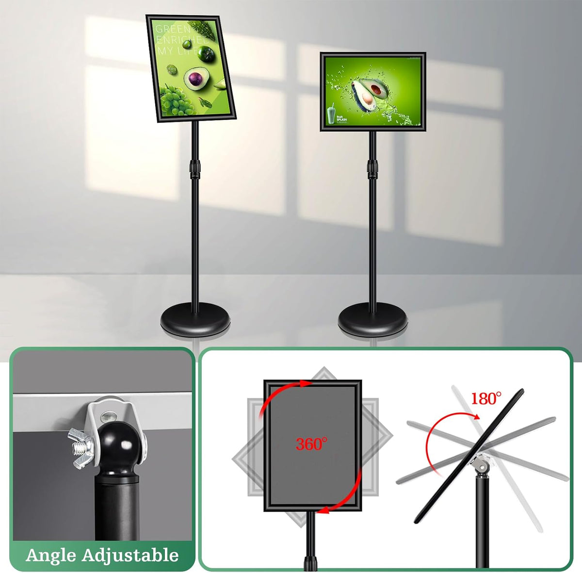 A3 Stand Sign Houder – Posterstandaard – Posterhouder – Displaystandaard – Vloerstandaard – Set van 6 – Verstelbaar in Kijkhoek – UV-bestendige PVC-beschermlaag