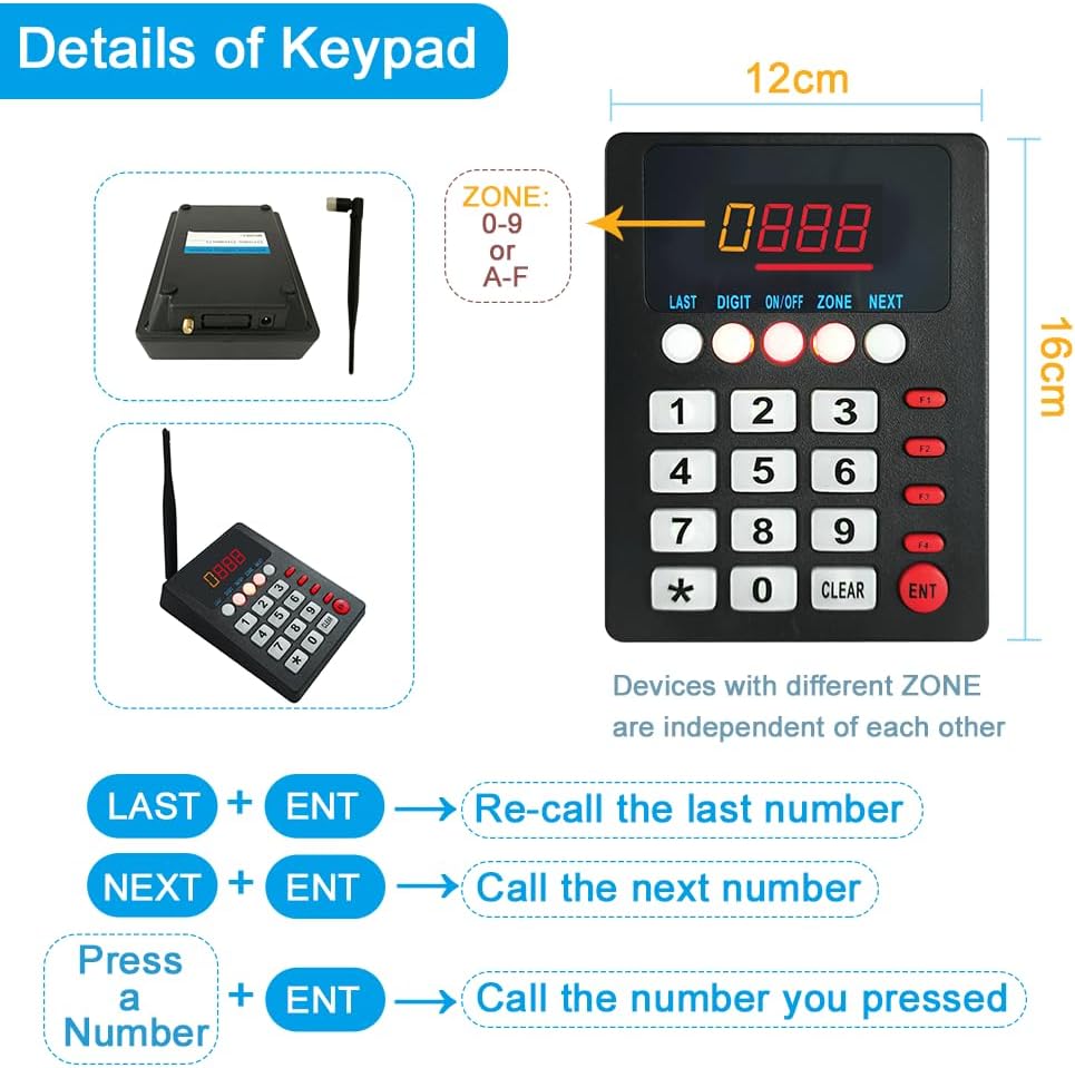 Queue Number Calling System, Customer Pager System, Queue Management System for Cafe/Bar/Clinic, Take-A-Number Calling Queue, Fast Food Restaurant Pager System (1 Keyboard+1 Digital - QUORE