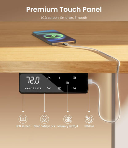 MAIDeSITe Electric Desk Height Adjustable Desk Frame Height Adjustable Desk Frame with 4 Memory Control and Anti-Collision Function(White) - QUORE
