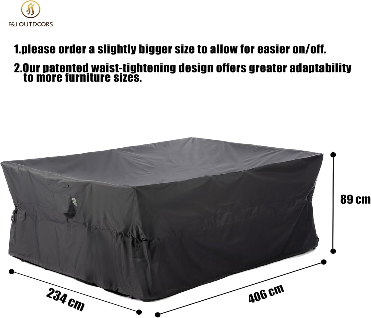 F&J Outdoors Tuinmeubelhoezen 406 x 234 x 89 cm extra grote tuinmeubelhoezen waterdichte zware UV-bestendige scheurbestendige winddichte sectionele bankhoes, tuinmeubelhoes