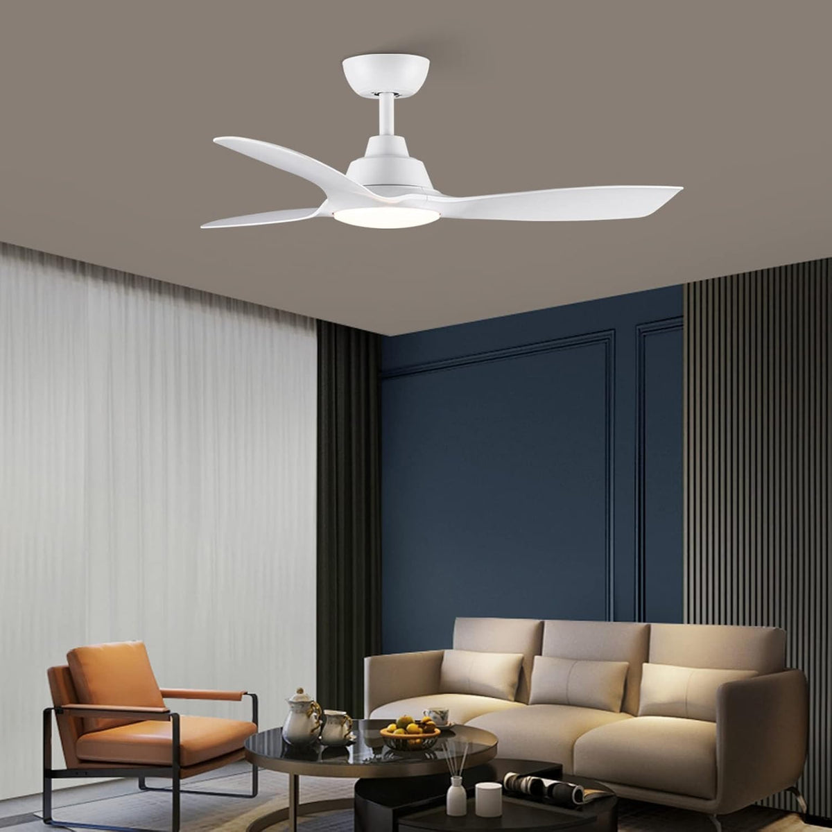 CJOY Plafondventilator met licht en afstandsbediening, 107 cm, wit, plafondventilator, dimbaar, DC, 6 snelheden, 3CCT-geheugen, slaapmodus, voor slaapkamer/woonkamer