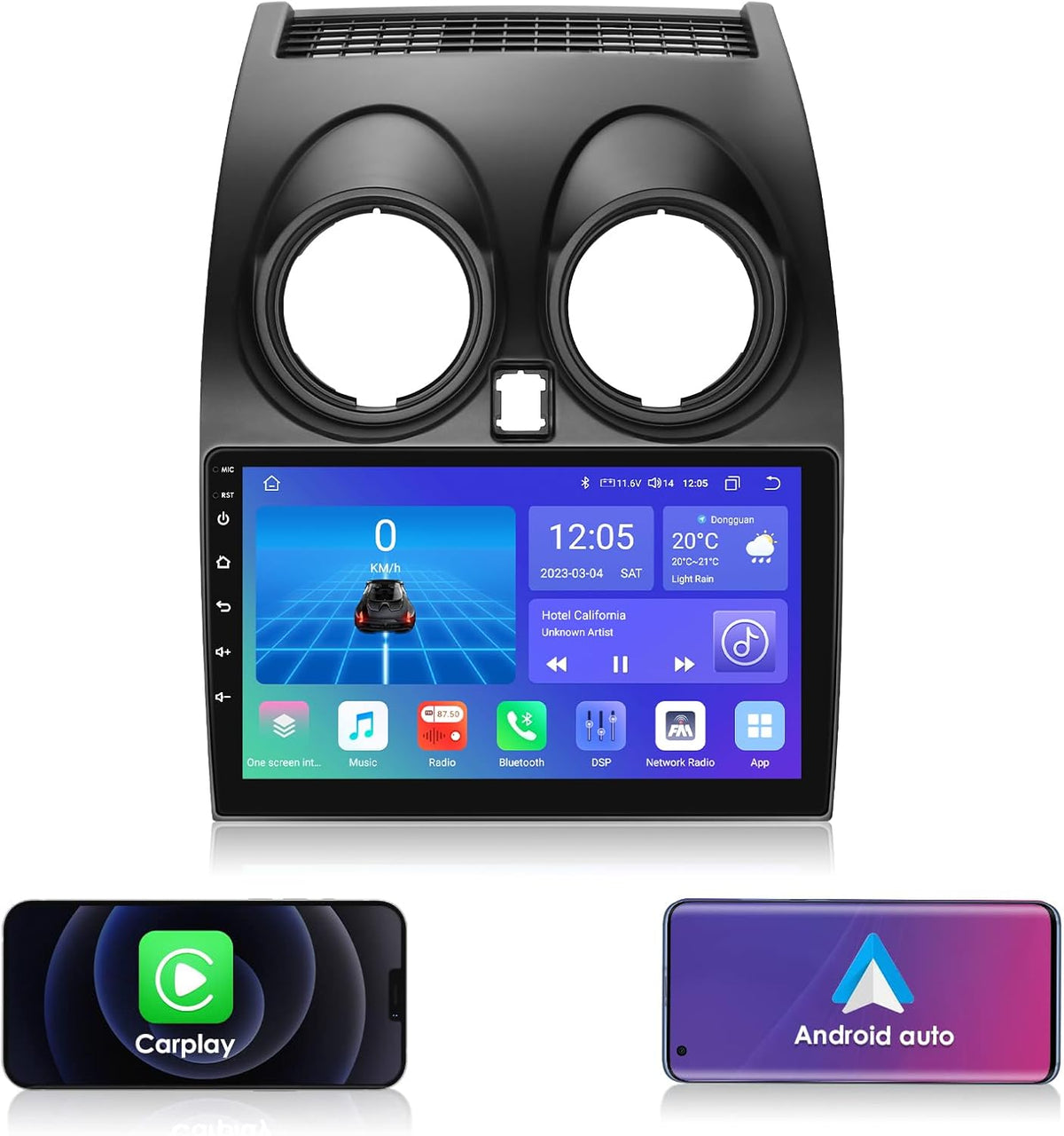 Ossuret autoradio Stereo voor Nissan Qashqai 2006-2013, 6+64GB GPS navigatie 9 Inch QLED Touchscreen met Carplay Android Auto Weer DSP SWC Bluetooth RDS