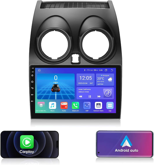 Ossuret autoradio Stereo voor Nissan Qashqai 2006-2013, 6+64GB GPS navigatie 9 Inch QLED Touchscreen met Carplay Android Auto Weer DSP SWC Bluetooth RDS