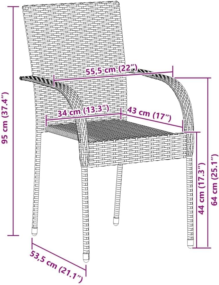 Stackable Garden Chairs Set of 6 Poly Rattan Black Balcony Chair Patio Chairs Dining Chairs for Patio Garden Balcony - QUORE