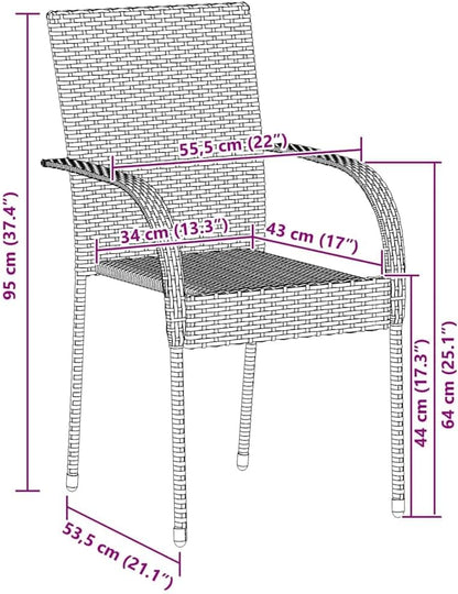 Stackable Garden Chairs Set of 6 Poly Rattan Black Balcony Chair Patio Chairs Dining Chairs for Patio Garden Balcony - QUORE