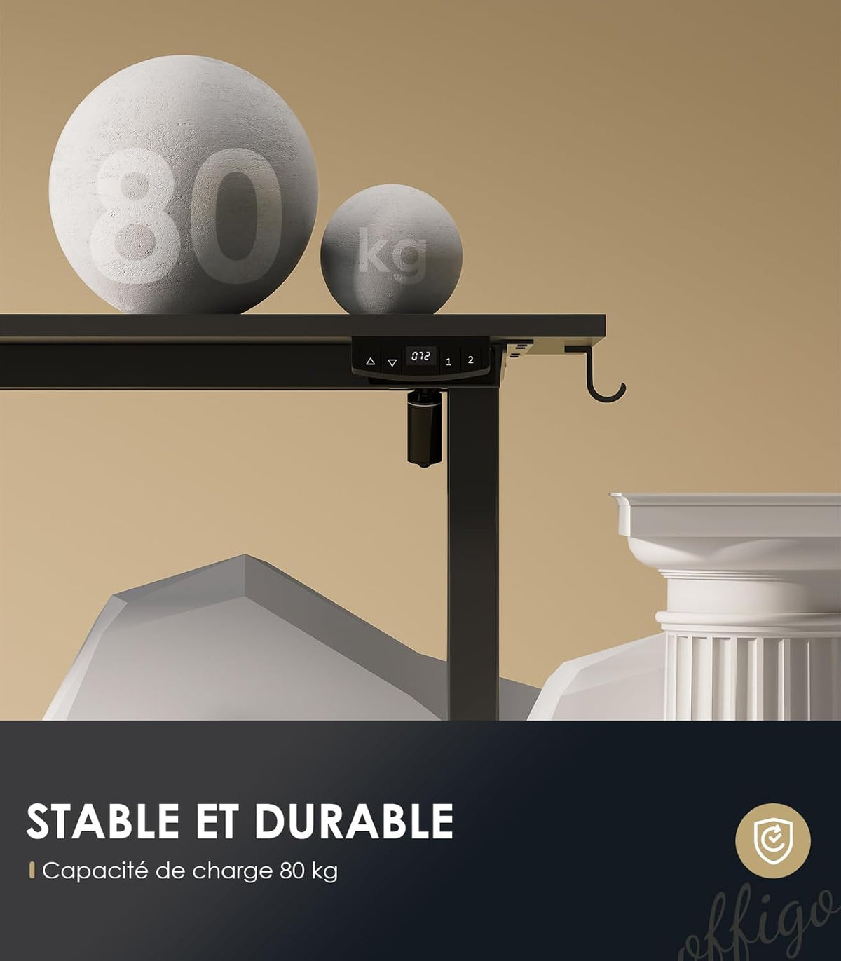 OffiGo in Hoogte Verstelbaar Bureau, 160 cm Elektrisch Bureau, Ergonomisch Bureau met Geheugenfunctie, Hoogte Verstelbaar Gaming Bureau, Modern Computerbureau Voor Thuis, Zwart