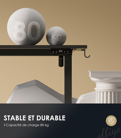 OffiGo in Hoogte Verstelbaar Bureau, 160 cm Elektrisch Bureau, Ergonomisch Bureau met Geheugenfunctie, Hoogte Verstelbaar Gaming Bureau, Modern Computerbureau Voor Thuis, Zwart