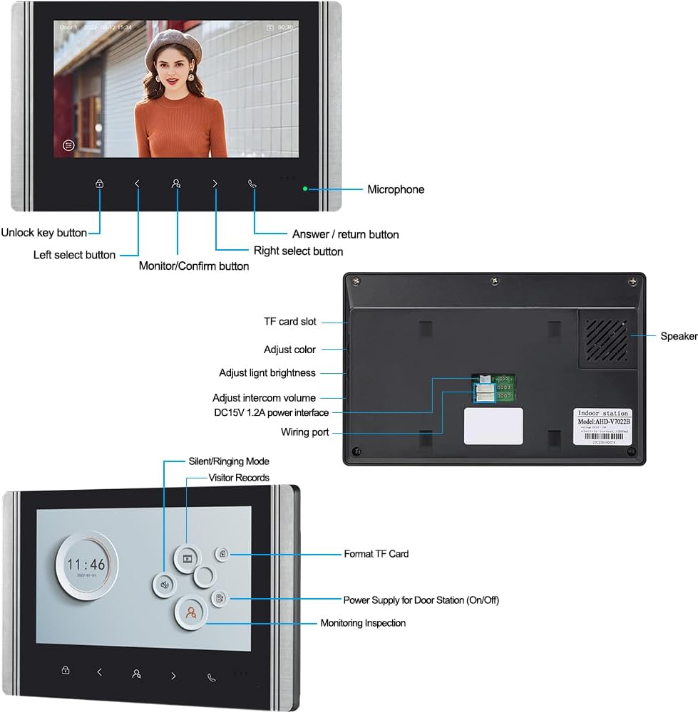 WLAN draadloze video-deurintercom, 1080P buitencamera, 7 inch touchscreen draadloze monitor, PIR bewegingsdetectie, nachtzicht, Tuya APP-bediening (voor 3 gezinnen)