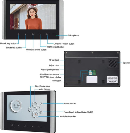 WLAN draadloze video-deurintercom, 1080P buitencamera, 7 inch touchscreen draadloze monitor, PIR bewegingsdetectie, nachtzicht, Tuya APP-bediening (voor 3 gezinnen)
